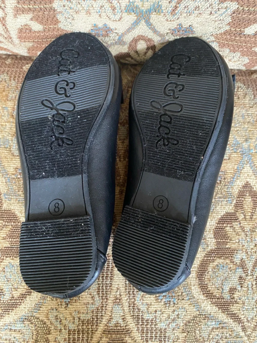 Cat & Jack Girls Black Mary Jane Flats w/ Bow Straps, Round Toe, Size 8 Preowned